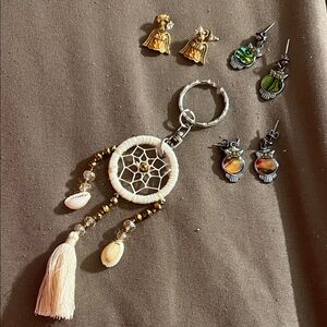 Bohemian Dreamcatcher Keychain with Tassel and lot of earrings